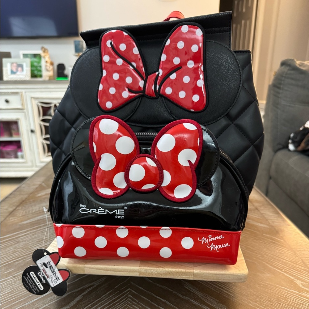 NWT Minnie Mouse Backpack - Black and Red With Minnie Mouse Makeup Bag